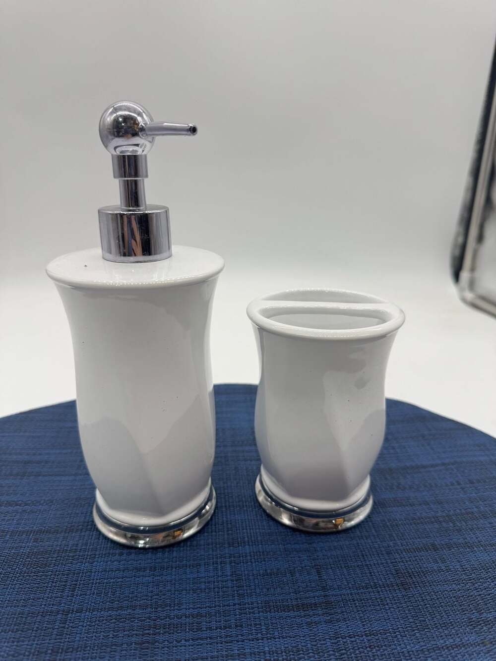 White Ceramic Bathroom Soap Dispenser & Toothbrush Set